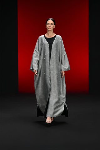 Gray Striped Cotton Abaya