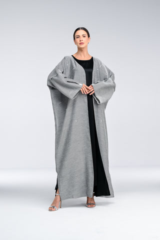 Gray Striped Cotton Abaya 