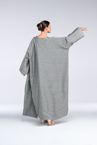 Gray Striped Cotton Abaya back