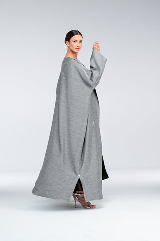 Gray Striped Cotton Abaya side
