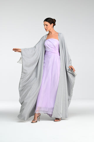 Italian Silver Veil Crystal-Tassel Abaya front