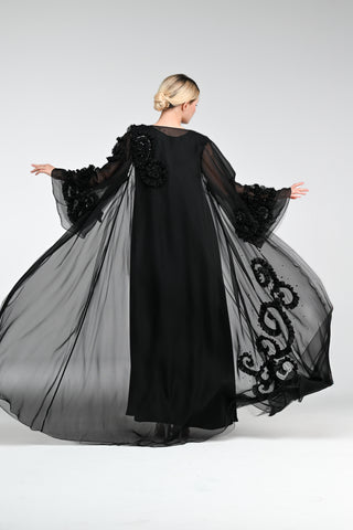 Jet Chiffon Crystalline Abaya back