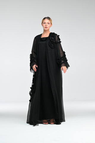 Jet Chiffon Crystalline Abaya front