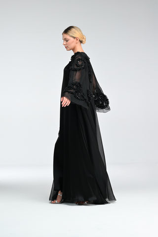 Jet Chiffon Crystalline Abaya side