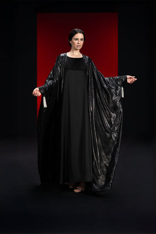 Midnight-Scale Crystal-Tassel Abaya