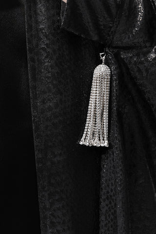 Midnight-Scale Crystal-Tassel Abaya close up