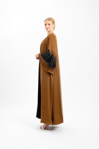 Olive-Ecru Midnight Bloom Abaya side