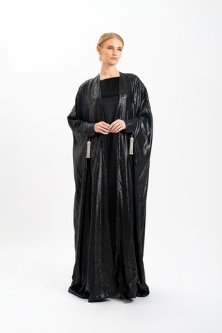 Midnight-Scale Crystal-Tassel Abaya