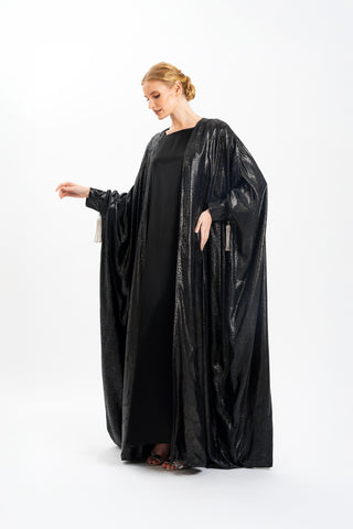 Midnight-Scale Crystal-Tassel Abaya
