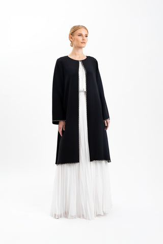 Shadow-Trim White Skirt Abaya front