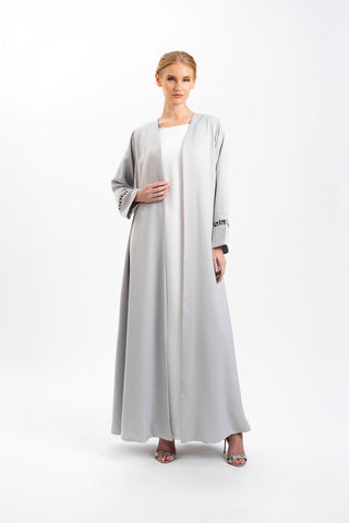 Silver-Mist Crystal Cuff Abaya front